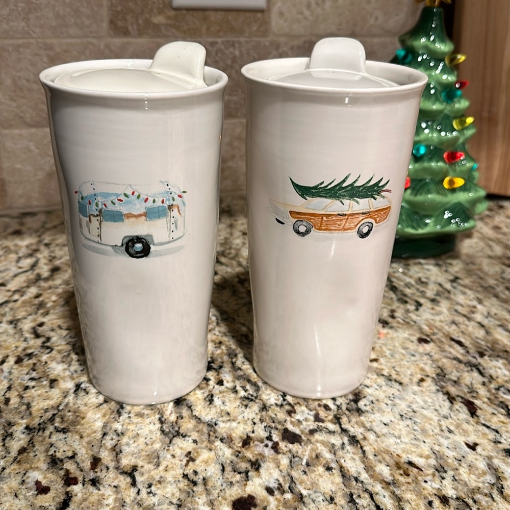 Set of Rae Dunn Christmas travel mugs